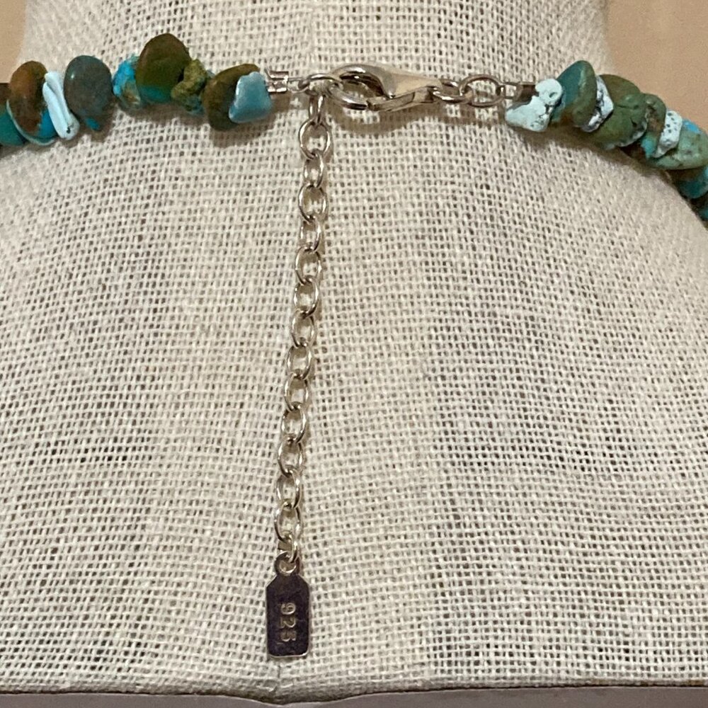 Peyote Bird Signed Turquoise Necklace 925 Sterling Silver 16" - Picture 8 of 13